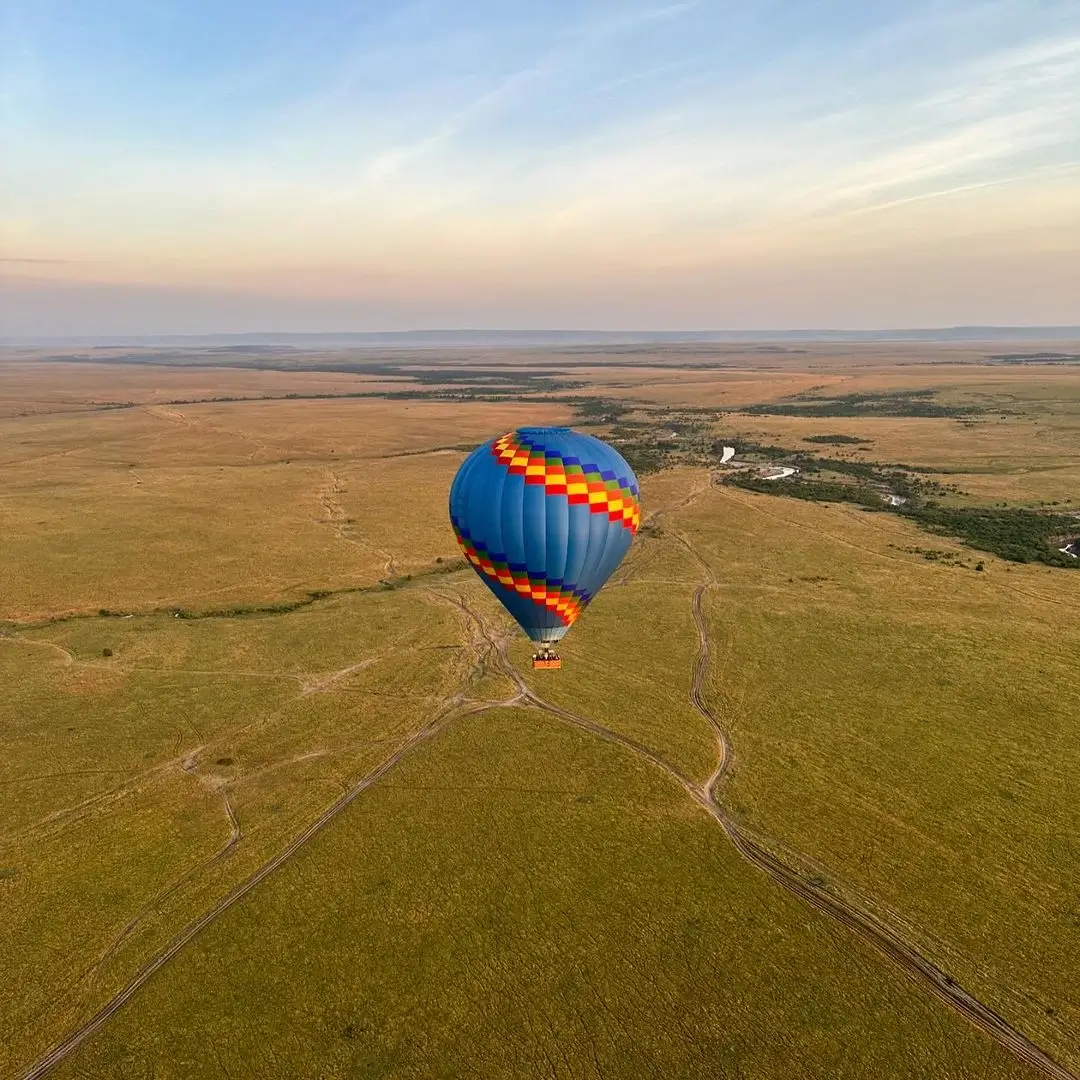 Aerial photo of mara river taken at the best time for photography from hot air balloon