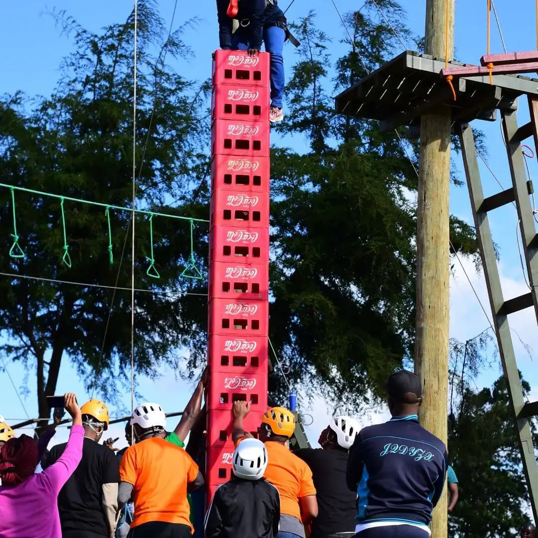 A team at Burudani Adventure Park doing giant crater tower. Source: burudaniadventurepark - Instagram