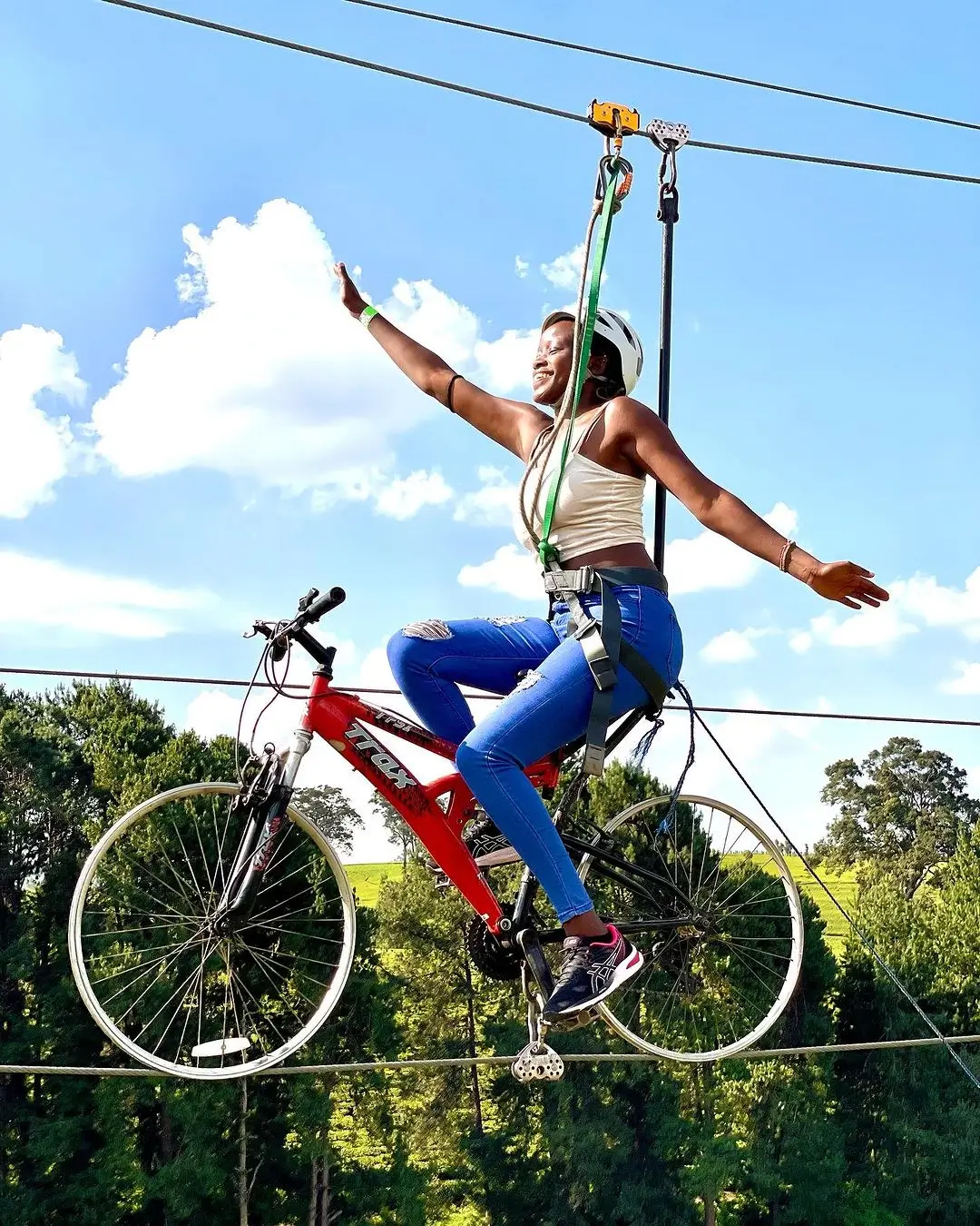 rider at sky cycling activity at Burudani Adventure Park Limuru. Photography: Instagram @shique_phillips