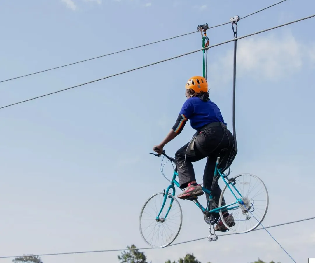 Sky cycling in Limuru at Burudani Adventure Park. Photo: Instagram @burudaniadventurepark