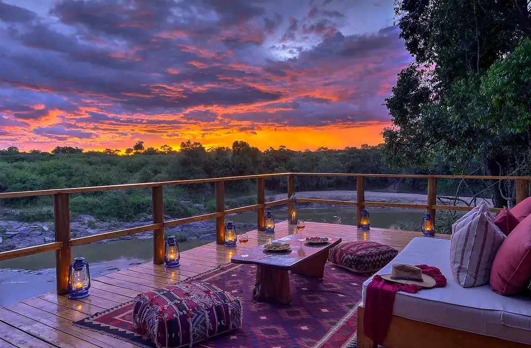 Sunset view at private conservancies of Mara during honeymoon