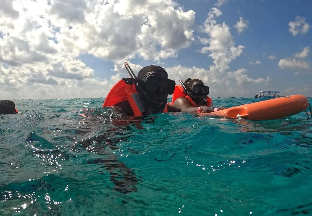 photo of visitors swimming with dolphins at watamu