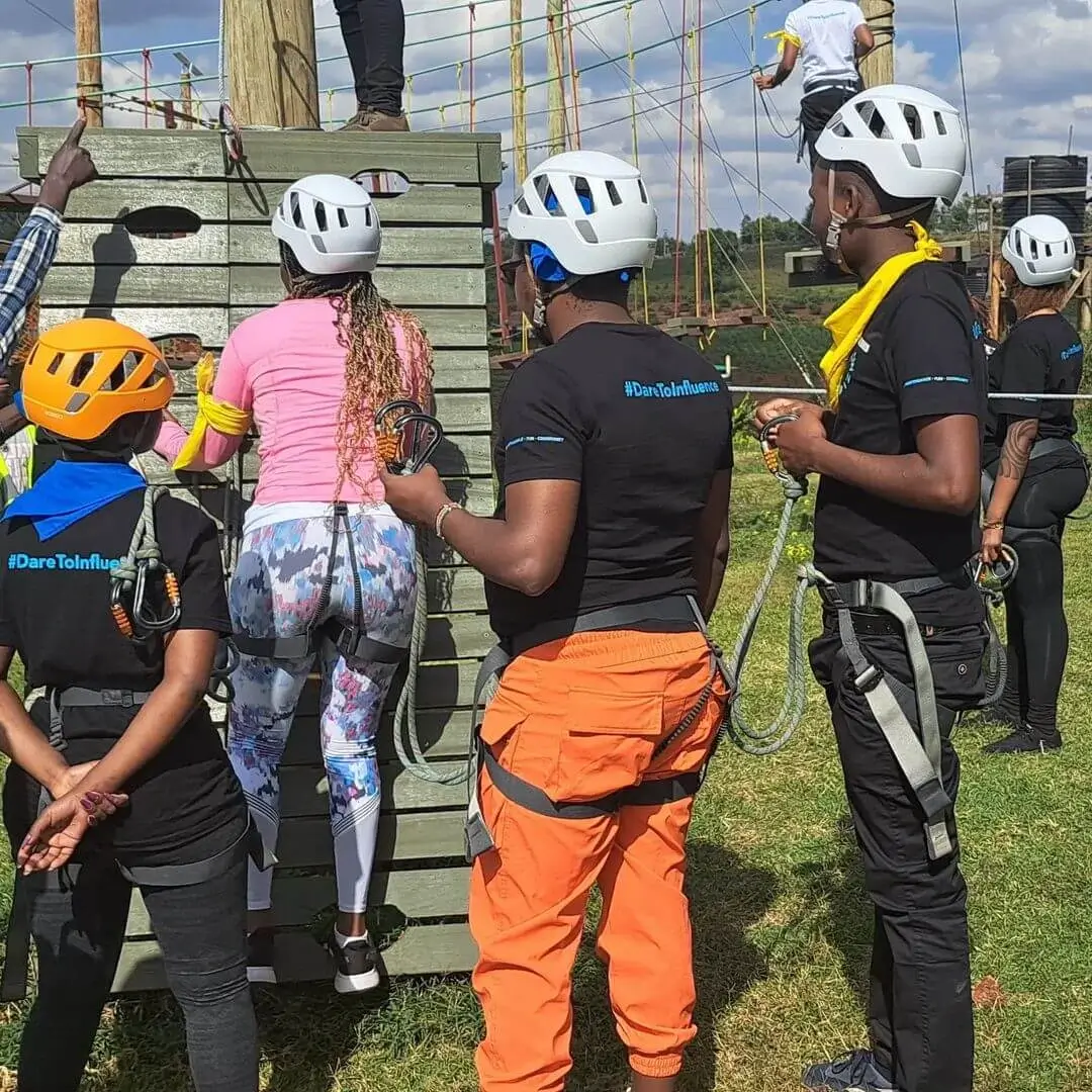 Group of visitors doing teambuilding at Burudani Adventure Park in Limuru. Photo: @burudaniadventurepark