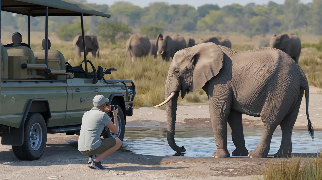 A tourist taking photos of elephant at Masai Mara after a self-drive budget safari