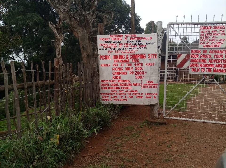 entrance fee payment at the gate for waterfalls inn tigoni