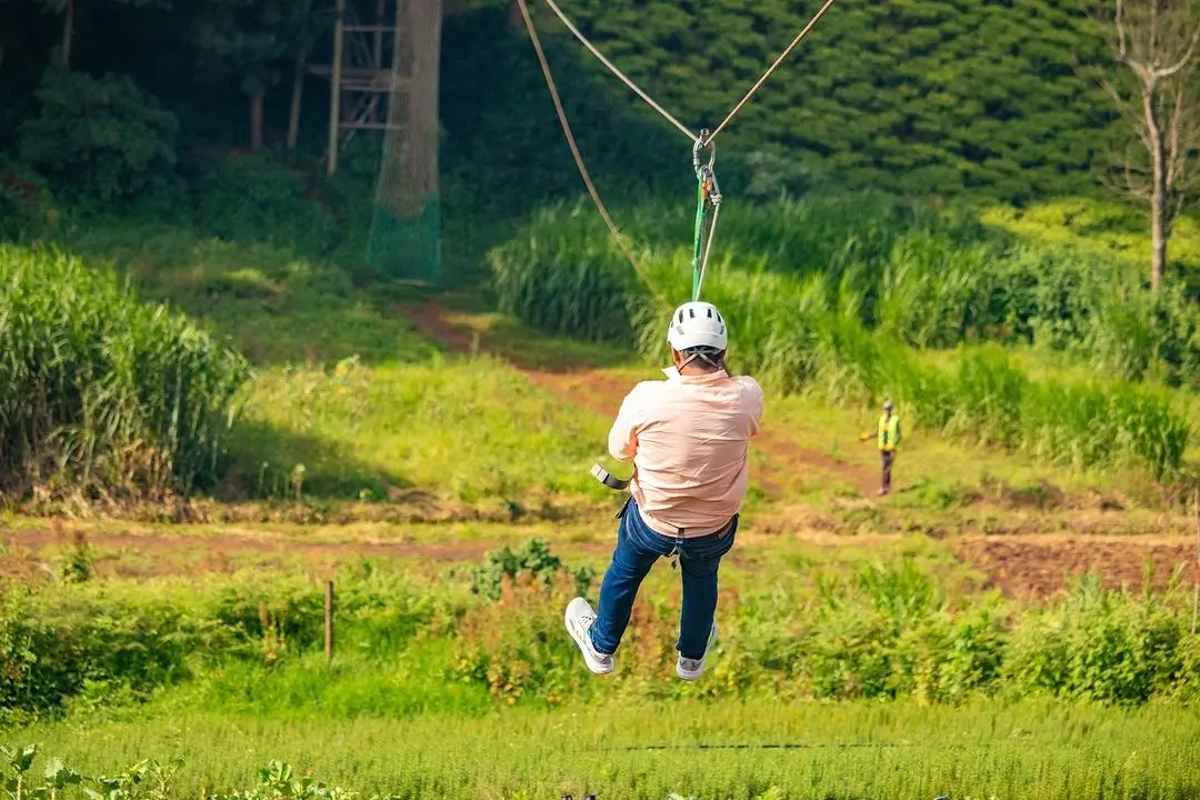 A person doing ziplining at burudani adventure park in limuru. Photography: Instagram @wild_springs_adventures